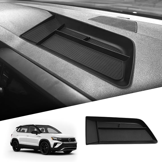 smabee Dashboard Screen Storage Box for Volkswagen VW Taos 2026 2022-2025 Center Console Display Box Hidden Tray Silicone Organizer Tray Behind ABS Car Accessories