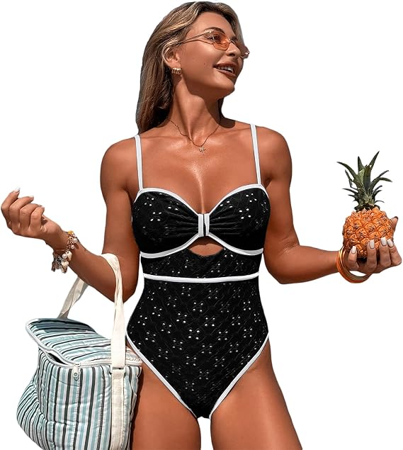 MXVPY Women's Twist Front Cutout One Piece Swimsuit Retro High Cut Tummy Control Adjustable Strap Triangle Bathing Suit