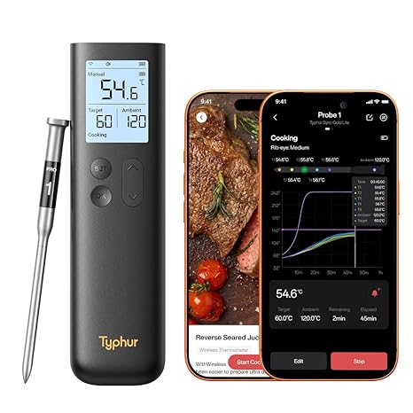 Typhur Sync Wireless Meat Thermometer Gen 2 with WiFi | Standalone Base and Control | Unlimited Range | Enhanced 10X Signal for Improved Stability | NIST Certified Accuracy | BBQ Oven Smoker Grill