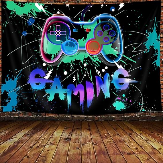 JAWO Gaming Tapestry for Boys Room, Boy Tapestry Game Wall Hanging for Gamer Wall Decor, Cool Funny Game Room Decor for Boys-Men Blue Tapestries, 60X40 inch