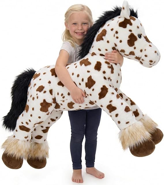 MaoGoLan 47" Giant Horse Stuffed Animal Plush Pillow - Appaloosa Spotted Stuffed Horse Toy for Girl Boy Kid, Ridable Stuffed Pony Spotted Horse Plush for Mother's Day Birthday Gift, Baby Shower Decor