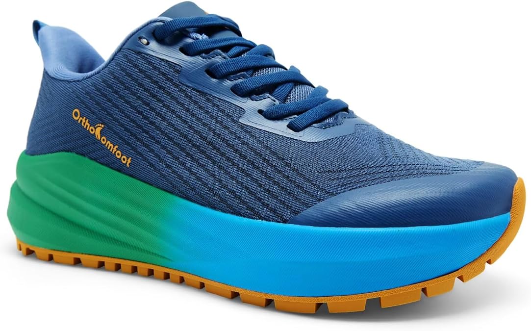 OrthoComfoot Men's Orthopedic Plantar Fasciitis Shoes: Wide Toe Box Arch Support Diabetic Sports Sneakers, Fashion Casual Hammer Toes Shoes for Foot and Heel Pain Relief
