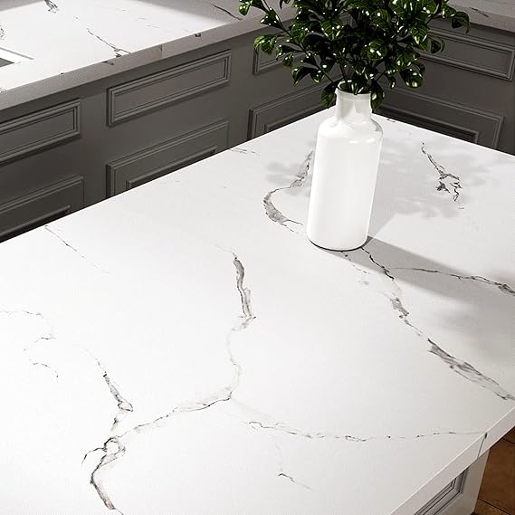 Stickyart Big Roll Thick White Marble Contact Paper 317 x 36 inch Marble Contact Paper for Countertops Waterproof Matte Peel and Stick Wallpaper for Kitchen Islands Cabinets Furniture Covers Removable