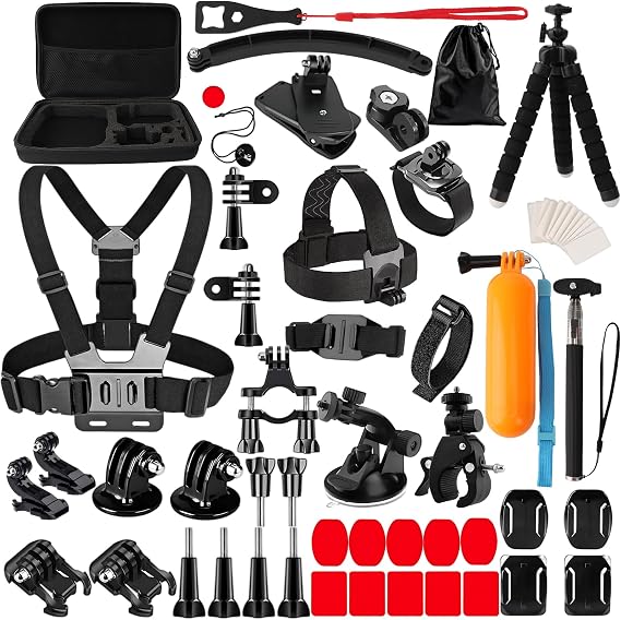 HIMOMO 85-In-1 Action Camera Accessory Kit, Universal go pro accessories set with Chest Strap, action camera mounts, and more for GoPro Hero 9 8 7, SARGO,DJI, Insta and Most Action Cameras