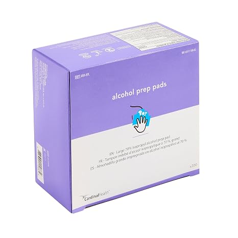 Cardinal Health MW-APL Individually Packaged 70% Isopropyl Alcohol Prep Pad - 9 x 4.5 cm - Non-Woven Pad - Topical Antiseptic - Prepare Skin for Injections - 2 Ply - Large - 1 Box of 200 Each