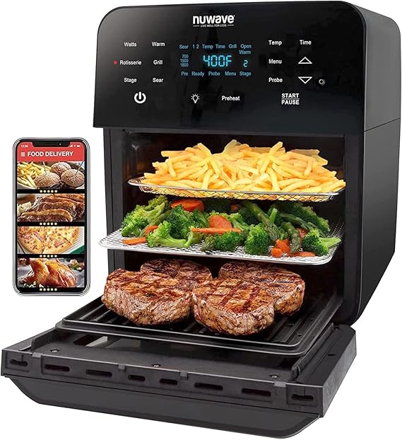 Nuwave Brio Air Fryer Oven, 15.5Qt X-Large Family Size, Powerful 1800W