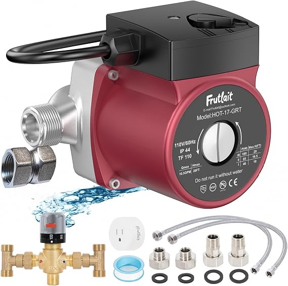 Hot Water Recirculating Pump Kit for Tank Water Heaters 3-Speed Pump, Thermostatic Bypass Valve, WiFi Smart Plug, 2 Adapters, 1/2" to 3/8" Food-Grade Hoses, Easy DIY Install