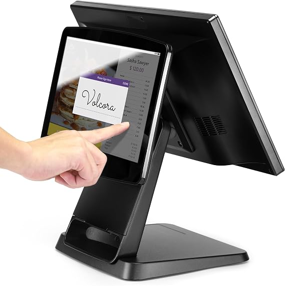 Retail and Restaurant POS Terminal Machine for Small Business, Point of Sale Cash Register with Windows 11 Professional, 15.6 & 11.6" Dual Touch Screen, Black, Hardware Only