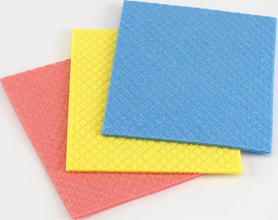 Casabella Cellulose Sponge Cloths Set of 3 All-Purpose Reusable Cleaning Wipes, 8 x 7-Inch, Assorted Colors
