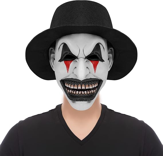 Clown Mask with Hat Horror Killer Mask Scary Art the Clown Mask Halloween Cosplay Costume Props for Adult