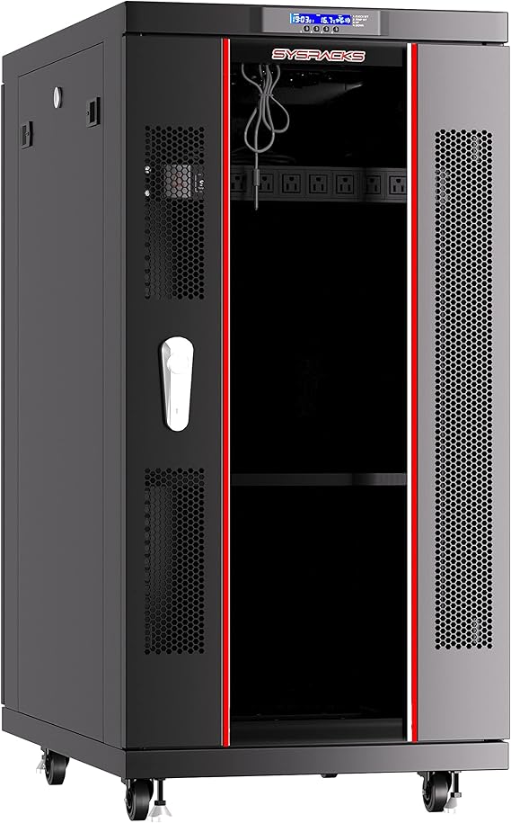 18U39in Depth Floor Standing Server Rack Cabinet(24" w x39 d x36 h)(600x1000x900mm.) Glass Door (Temperature Control Panel, 4 Fans,1 Shelf, 1PDU)-Free!!!