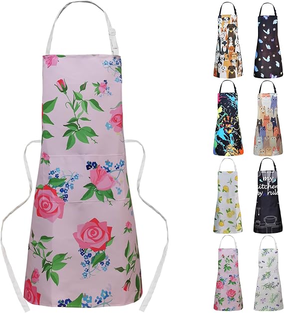 Adjustable Waterproof Kitchen Apron for Women with 2 Pockets Cooking Chef Apron Gardening Funny BBQ Aprons for Men
