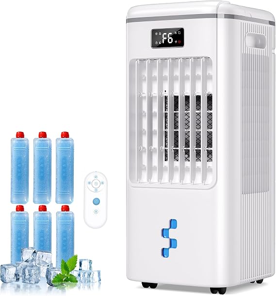 Windowless Portable Air Conditioners Fan, Evaporative Air Cooler 3 Modes & 3 Speeds, 2-Gal Tank for 20H Cooling,12H Timer for Smart Auto-off, 16FT Remote,No Hose Needed,38db Swamp Cooler FK2508Y