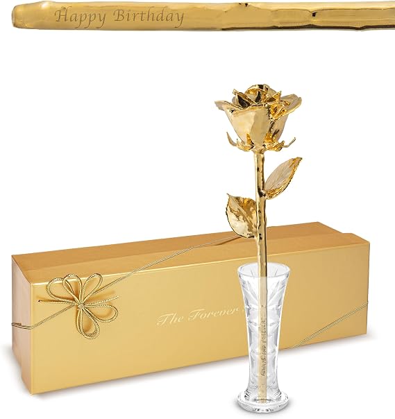 Forever Rose The 24K Gold Dipped Rose, Custom Laser Engraved Gold Flower
