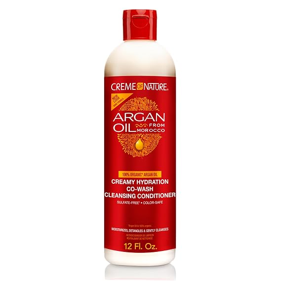 Creme of Nature Creamy Hydration Co-Wash Cleansing Conditioner, Gently Cleanses & Hydrates, Sulfate-Free, Color Safe, Infused with Argan Oil, 12 oz