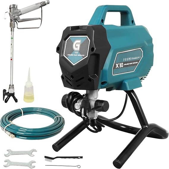750W Airless Paint Sprayer, 3300 PSI Stand Airless Sprayer, High Efficiency Electric Paint Sprayer for Up to 10 Gallon DIY Painting Projects House Exterior Fence Deck