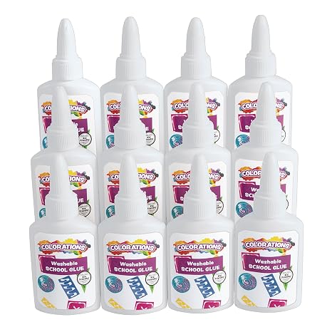Colorations Washable White Glue, Set of 12, Each in a 1.25 oz Bottle | Ages 4+, PreK+, Washable, Non-Toxic, Crafts, Arts, School Supplies, Office, Home, Classroom, Projects