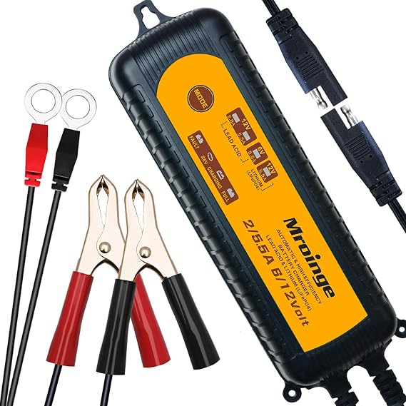 Smart Battery Charger, Mroinge 5.5A 6V/12V Automatic Battery Charger/Maintainer for Cars, Motorcycles, SUVs, Trucks and More, Suitable for Charging Lead-Acid & Lithium (LiFePO4) Batteries