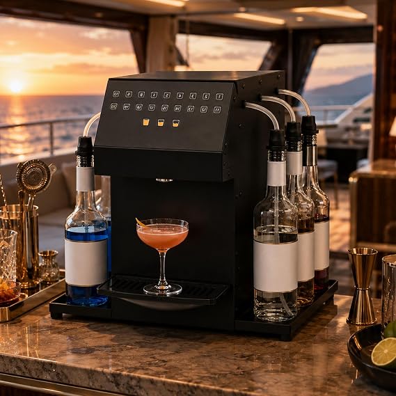 Automatic Cocktail Maker Machine with 6 Bottle Stations, One-Touch Mixer, 20 Custom Recipes, Electric Drink Dispenser for Home Bar and Commercial Use