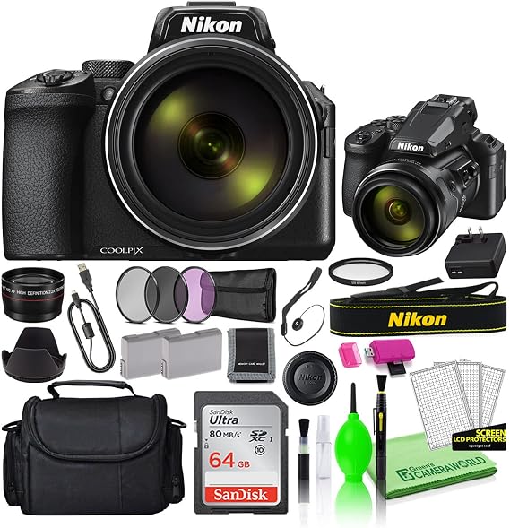 Nikon COOLPIX P950 16MP Digital Camera (26532) Bundle Kit with 64GB Ultra SD Card + Large Camera Bag + Filter Kit + Spare Battery + Telephoto Lens + More | For Photography & Video | Spare Battery + Telephoto Lens + Camera Bag + Filter Kit + More