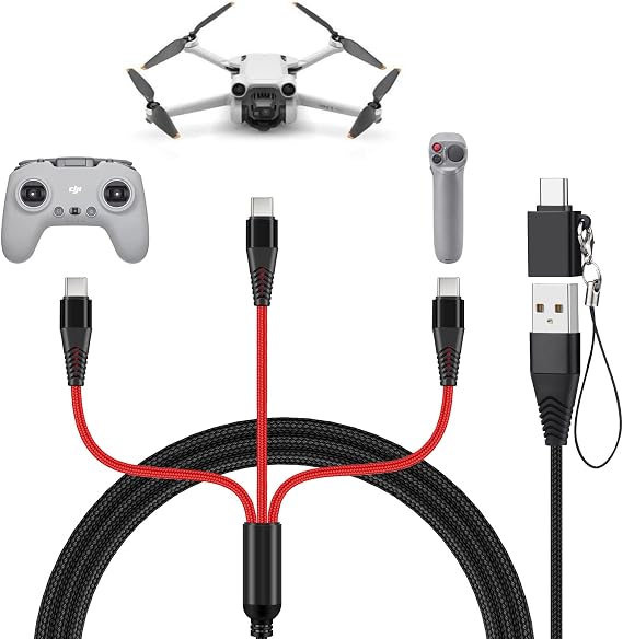Charger for DJI Mini 3 Pro, Mavic 3, Air 2S, Avata Drone 3-in-1 3A Fast Charging Cable with USB C Cord Adapter Motion Controller Battery Accessories for DJI FPV Remote Controller 4ft