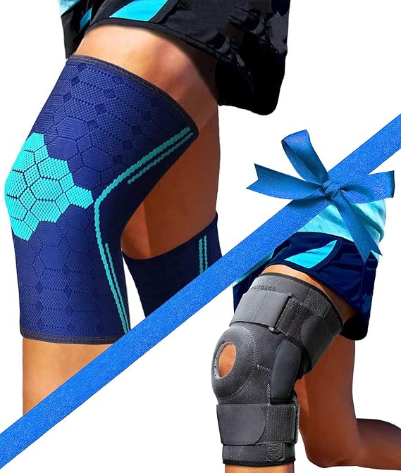 Sparthos Knee Compression Sleeves [Cobalt Blue - Small] x Hinged Knee Brace [Size S]