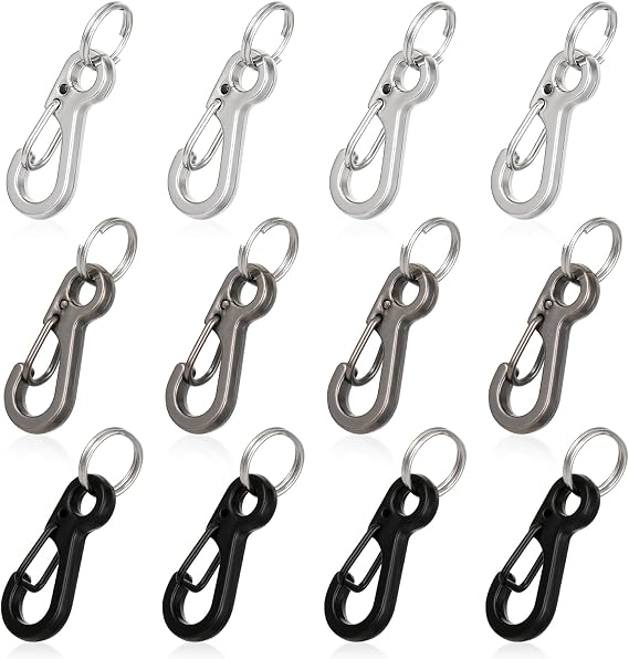 12 Sets Mini Carabiner Hooks Small Carabiner Key Ring with Metal Spring Set 2.5 cm Removable Carabiner Hook Key Ring Rings for Backpack Dog Lead Fishing