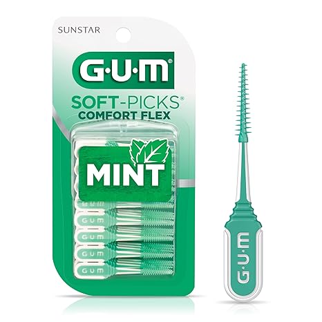 GUM Soft-Picks Comfort Flex Mint Interdental Picks, 80 Count | Soft bristles, Safe for braces and bridges, Latex and wire free, Ergonomic easy-grip handle, Disposable picks