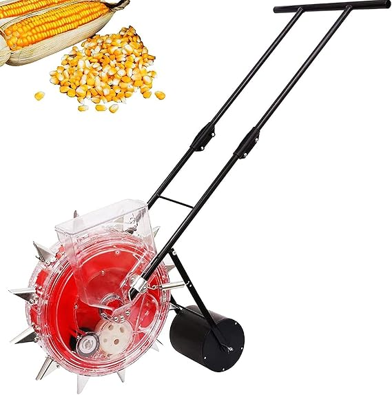 Hand-Push Garden Seeder Manual Seeder Handheld Roller Seeding Machine & Fertilizer Applicator, Peanut Corn Bean Planter Precision Garden Seed Planter Spreader(10 Mouths)