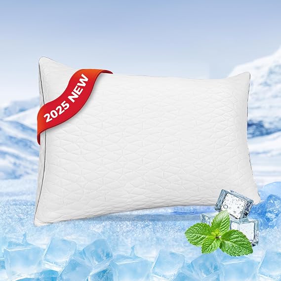 Cooling Pillows for Sleeping, Shredded Memory Foam Cooling Pillow for Hot Sleepers, Cool Bed Pillows for Side Back Stomach Sleepers,Queen