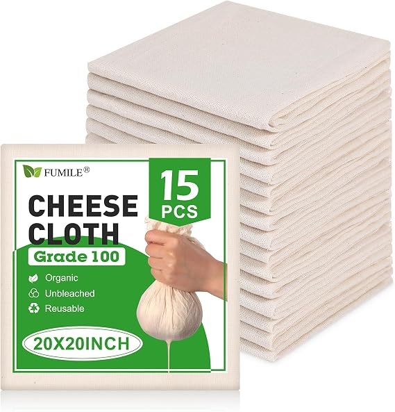 15 PCS Reusable Cheese Cloths for Straining, 20x20 Inch, Organic Cotton Cheese Cloths Unbleached,Cheese Cloth Reusable With Hemmed Edge for Straining Liquid,Cheese Making,Juicing,Baking,Cooking Turkey