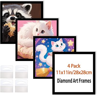 Diamond Art Frame 12x12 Inch - Diamond Frames 30x30 cm Painting Suitable for 10x10inch Picture, Diamond Frame Magnetic Self-Adhesive,Suitabble Frames Painting for Wall Window Door - Black-4Pack