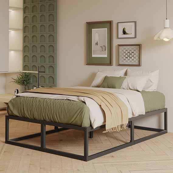 EMODA Double Bed Frame 36cm High with Steel Slats Support, Black | 135 x 190cm Heavy Duty Metal Bed Frame Double Bed Solid Platform, Noise Free, Easy Assembly