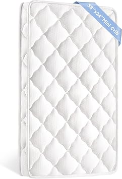 Pro Goleem Mini Crib Mattress, 38x24 Dual Sided with Firm Support and 3 Thick Premium Foam, Hypoallergenic, Comfort, Breathable, Quiet & Odorless, Fits Mini and Portable Travel Cribs