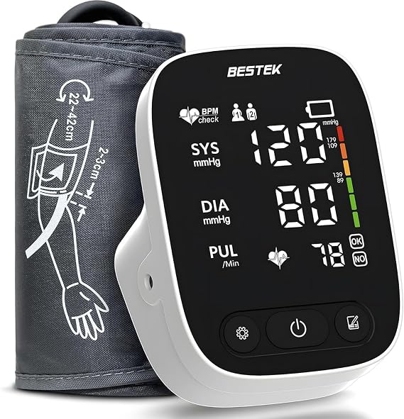 BESTEK Blood Pressure Monitor, Automatic Upper Arm BP Machine for Home Use | 9"-17" Adjustable Cuff, Compact, Home Travel, Digital LED, Voiced Broadcast