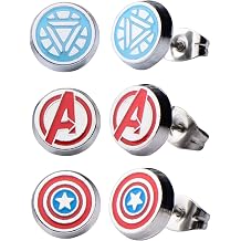 Officially Licensed Marvel Comics Stainless Steel Women's Avenger Logo Pack Round Stud Hypoallergenic Earrings, Unisex