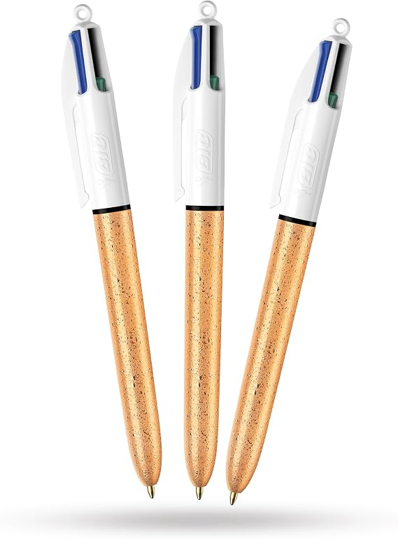 BIC 4-Colour Champagne Pens Multi Pen Retractable Frosted Gold Barrel Design Multicolour Pen With Four Assorted Vibrant Inks Multi Coloured Pens All in One for School Office (Pack of 3)