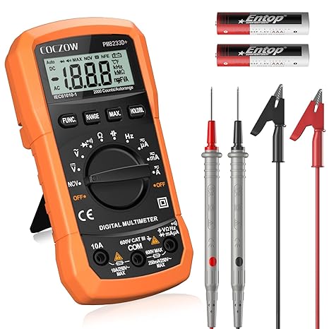 Auto Range Digital Multimeter, AC/DC Ampere Ohm Voltage Tester, Multi-Function Tester with Resistance, Conduction, Capacitance, Frequency and Diode Testing, Data Hold and NCV