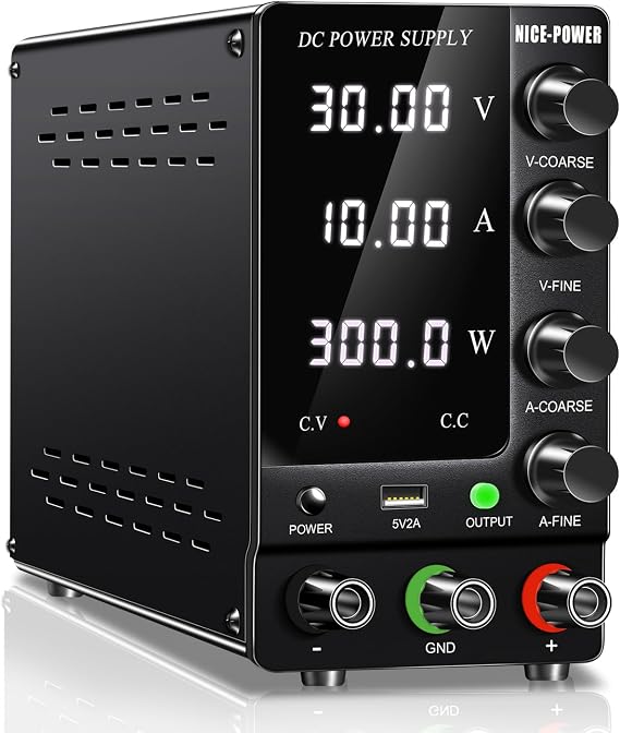 NICE-POWER DC Power Supply Variable 30V 10A, Adjustable Switching Regulated DC Bench Power Supply with Output Switch High Precision 4-Digit LED Display, Benchtop Lab Power Supplies with 5V/2A USB Port