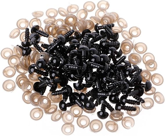 100Pcs/Bag Plastic Safety Eyes Plastic Eyes with Washers DIY Doll Toy Eyes Black Plastic Safety Eyes Puppets Doll with Washers