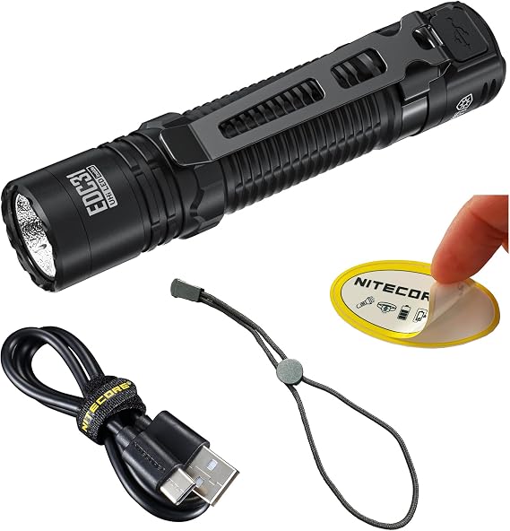 Nitecore EDC31 3500 Lumen EDC Flashlight, USB-C Rechargeable, Compact, High Lumen with Clip, Lanyyard, Sliding Lock Switch Sticker