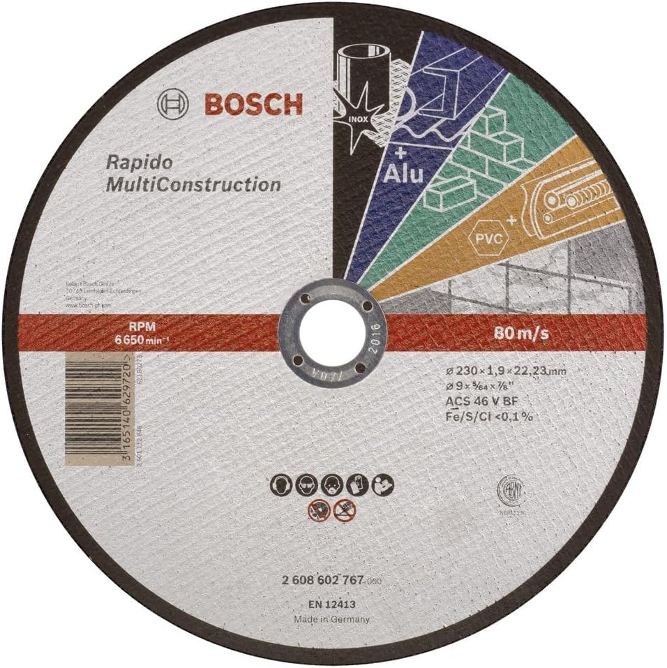 Bosch - 230  1, 9 mm Flat Cutting Disc Stone for Use in Multiple Materials [Energy Grade A]