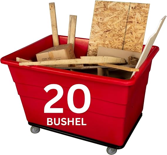 ReadySpace Commercial 20 Bushel Utility Cart with Steel Base, Poly Box Basket Truck, Laundry Cart, and Rolling Trash Bin, 51.5-Inch x 35.5-Inch x 36-Inch, 1000 Pound Weight Capacity, Red