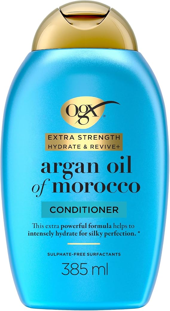 OGX Extra Strength Hydrate & Revive with Argan Oil of Morocco Conditioner, with Silk Proteins, Intensely Hydrates and Locks in Moisture, for Silky Perfection, Sulfate Free, 385ml