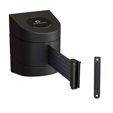 Crowd Control Warehouse - CCW Series WMB-230 Fixed Wall Mount Retractable Belt Barrier - 30 Foot, Black Belt with Black ABS Case