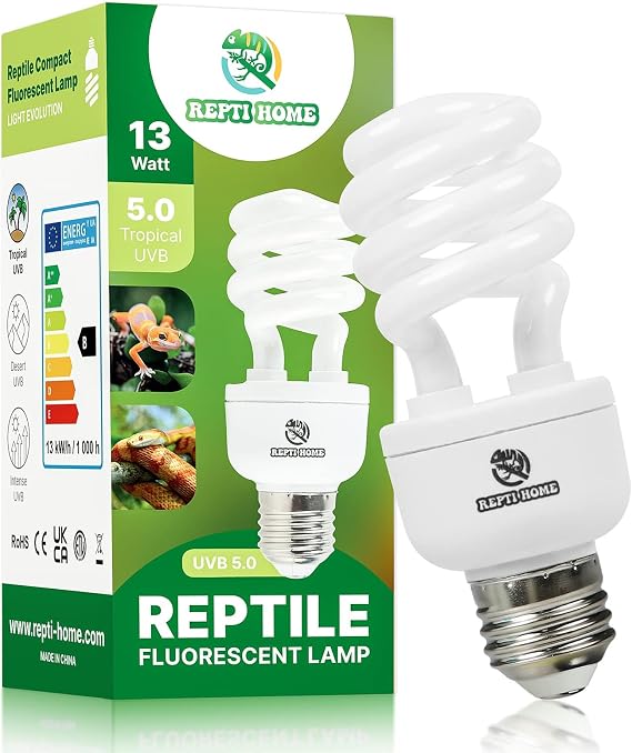 Reptile UVB Light Bulb 13W, UVA UVB 5.0 Fluorescent Lamp Bulb, Vivarium UVB Light Reptile Kit for Tortoise,Lizard,Bearded Dragon [Energy Class E]