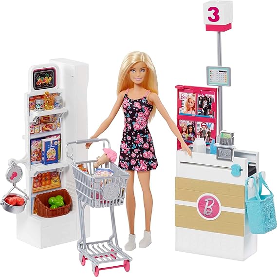 FRP01 Including Barbie Supermarket Play Set, Shopping Cart and More than 25 Accessories