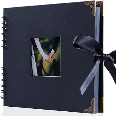 Scrapbook Album, 11.4x8.5 Inch Photo Album Book with 40 Double Sided Black Thickened Kraft Paper and Metal Corner Protector, Woisut DIY Scrapbook for Anniversary Wedding Family Baby Shower Graduation