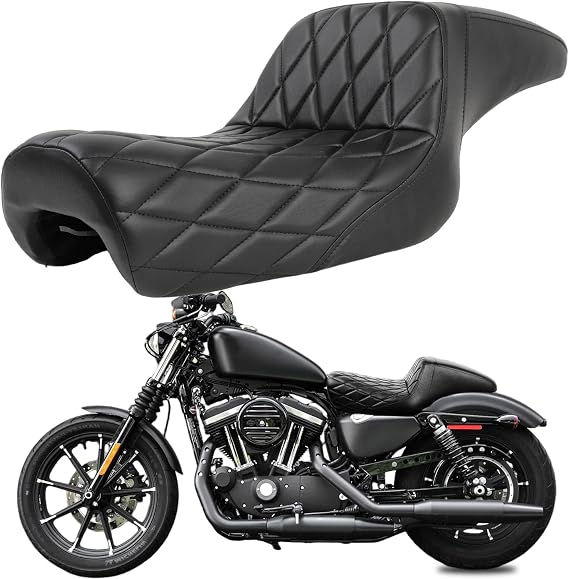 DREAMIZER Sportster Seat,Black Two-up Seat Stepped Type Driver Passenger Seat Compatible with Harley Iron XL883 XL1200 (2004-2006)&(2010-2022) Suitable for 2.3-3.3 GAL (Black Half Diamond)