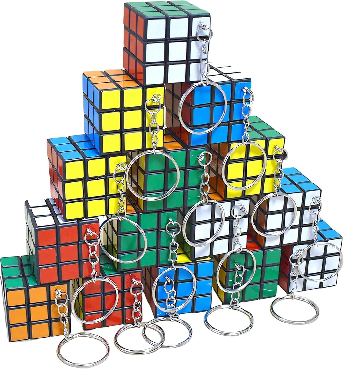 3x3, 16-Piece Mini Rubix Cube Set with Keychains, Pocket-Sized 3cm Puzzle Cubes for Adults, Elderly People and Travel, Educational Gift for Cognitive Skills Development